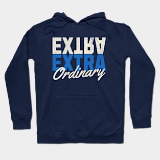 ExtraOrdinary - Cream and Blue Text Hoodie